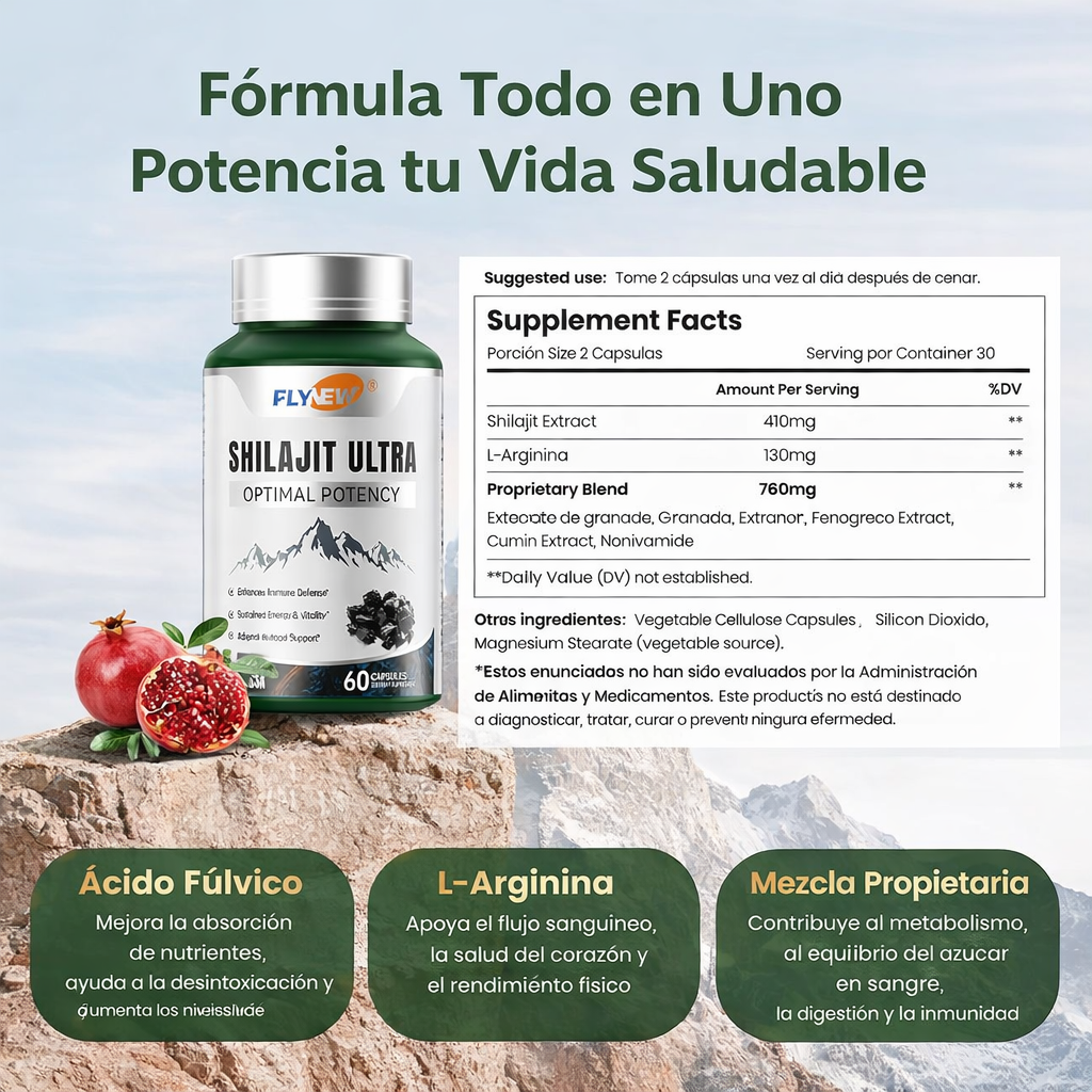 Shilajit Potencia Ultra Óptima-Extracto de Shilajit con L-Arginina
